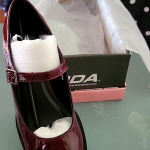 Burgandy Patent Block Heel Shoes